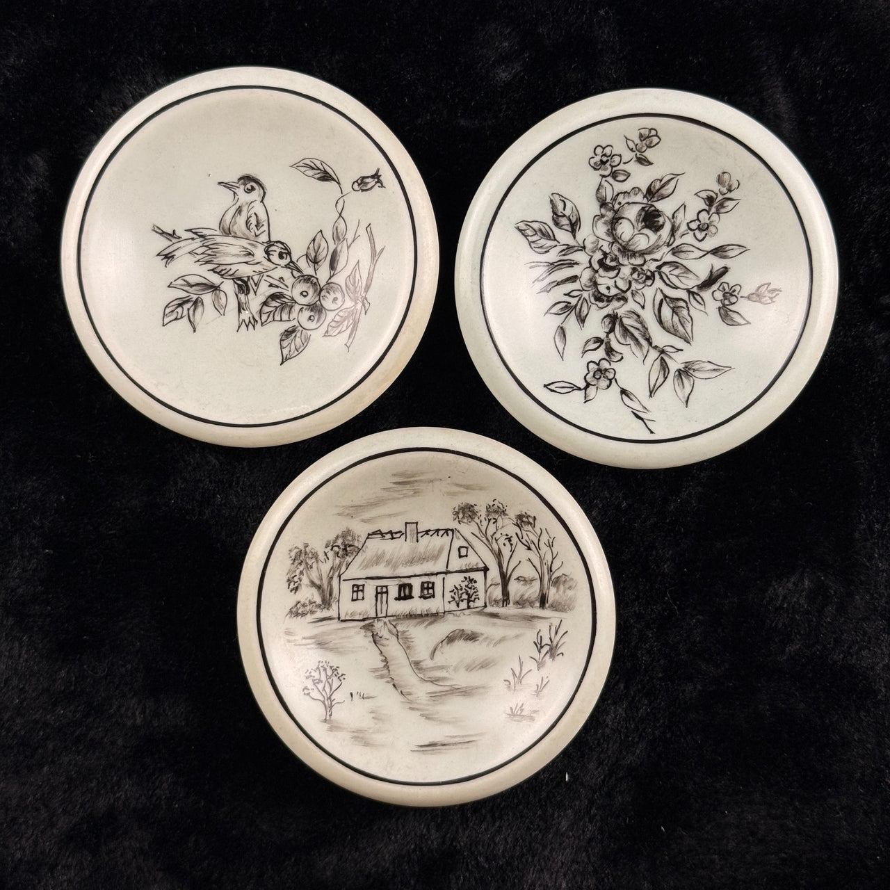 Heinrich Bavaria Miniature Plates Set of 3 Signed M Birus Birds Cottage Germany1