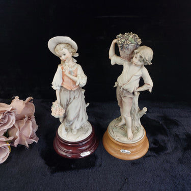 Capodimonte G Armani Boy & Girl Pair Figurines Signed  chipped Grapes   0