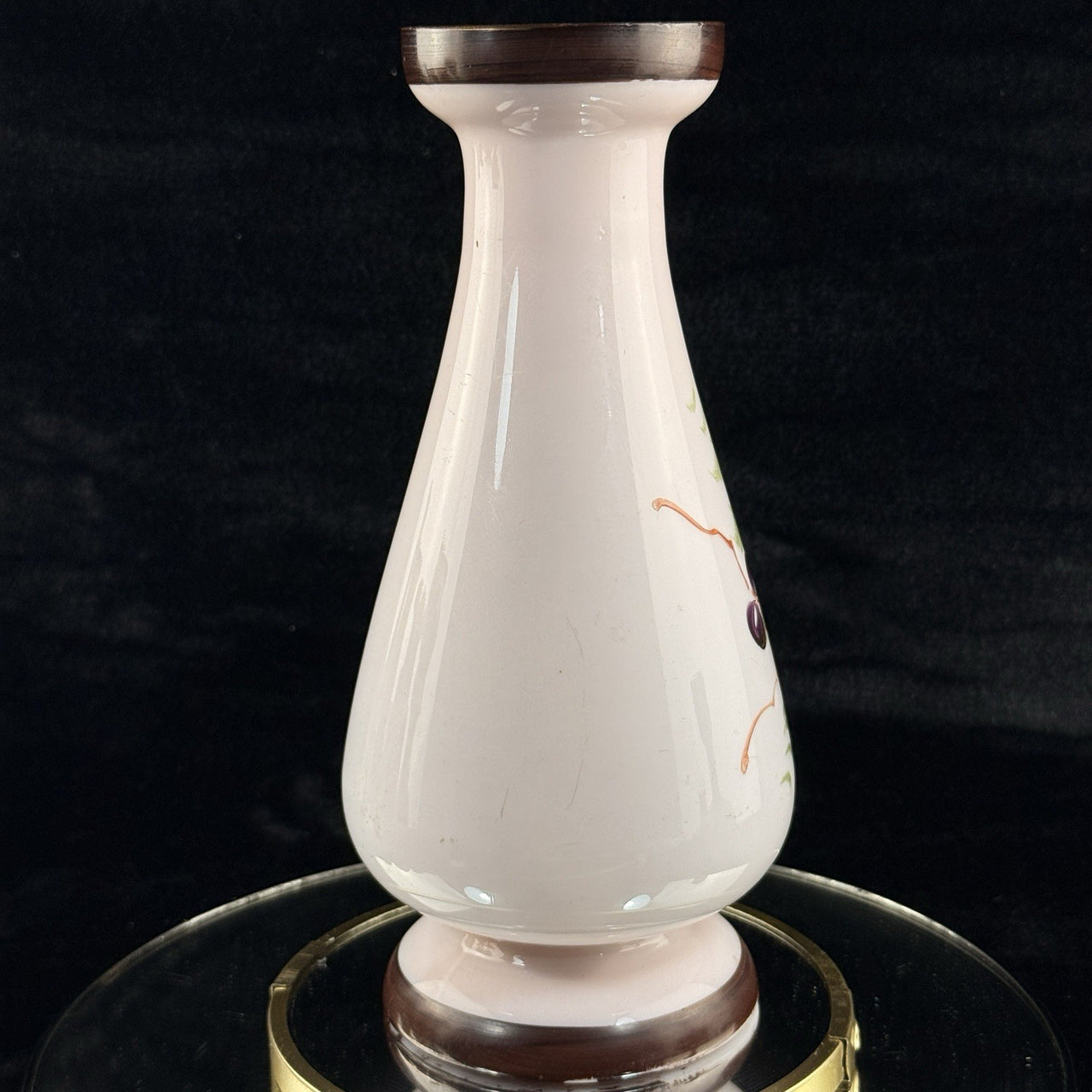 Pink Bohemian Glass Antique Vase 10” Floral Enamel Victorian Art Nouveau decor8