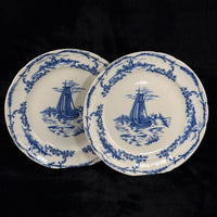 Thumbnail for Delph Blue & White Transferware Plates Sailboat Scene x2 Antique, 1890s decor0