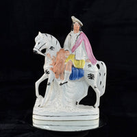 Thumbnail for 1800s Staffordshire Pottery Large Horse Rider Figure Hand Painted Antique seePic1