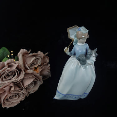 Rare NAO by Lladro Girl with Dogs & Parasol 1985 Figurine 9.5
