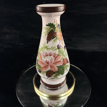 Bohemian Pink Glass Vase 10” Hand Painted Floral Enamel Victorian Art Nouveau1