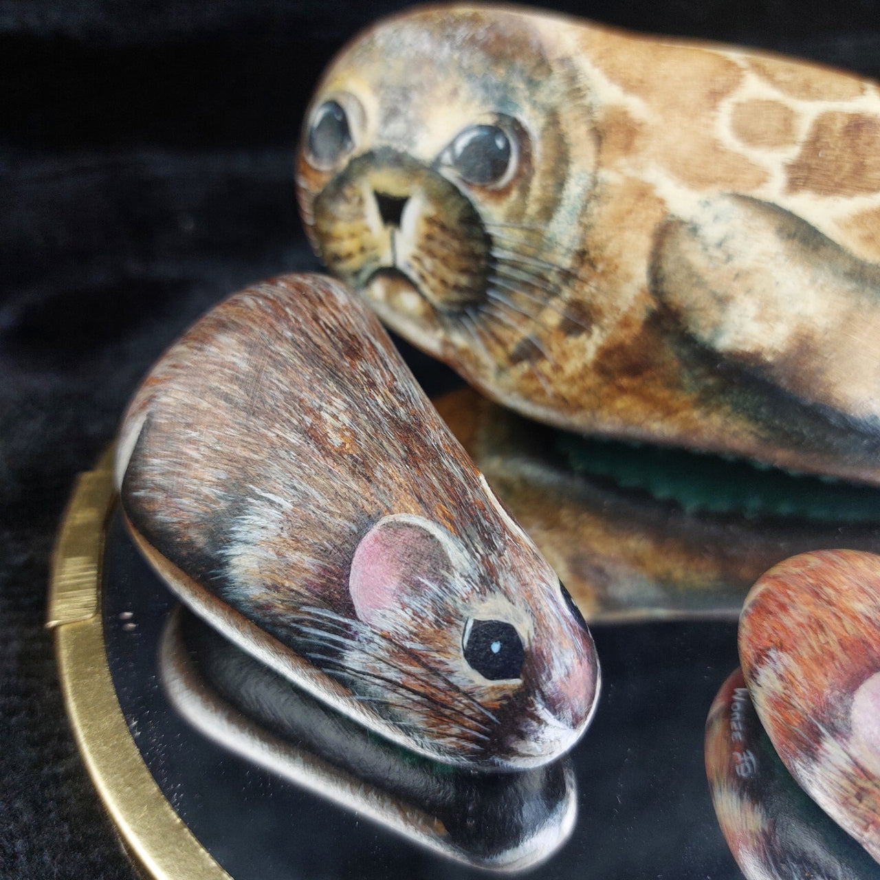 Rare M. Leadbetter 1978-80 Painted Stone Animals Seal, Wood Mouse, Harvest Mouse10