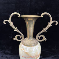 Thumbnail for Pair of Brass & Green Onyx Marble Urn Vases Ornate Handles Decorative 35cm10