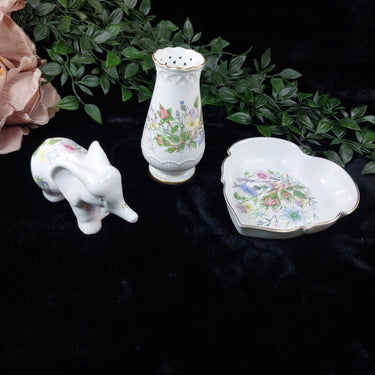 Aynsley Wild Tudor porcelain  Elephant Figurine Vase & Trinket Dish Set of 30