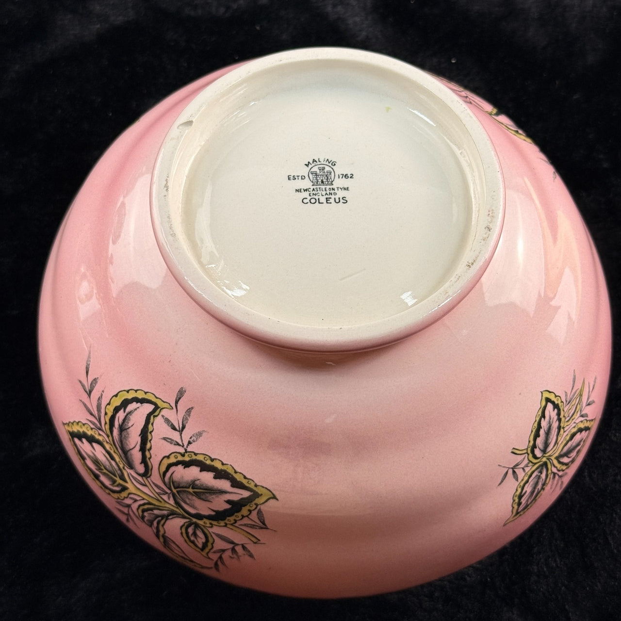 Maling Coleus Pink Footed Bowl 20cm Vintage Leaf Pattern England 1950s gift11
