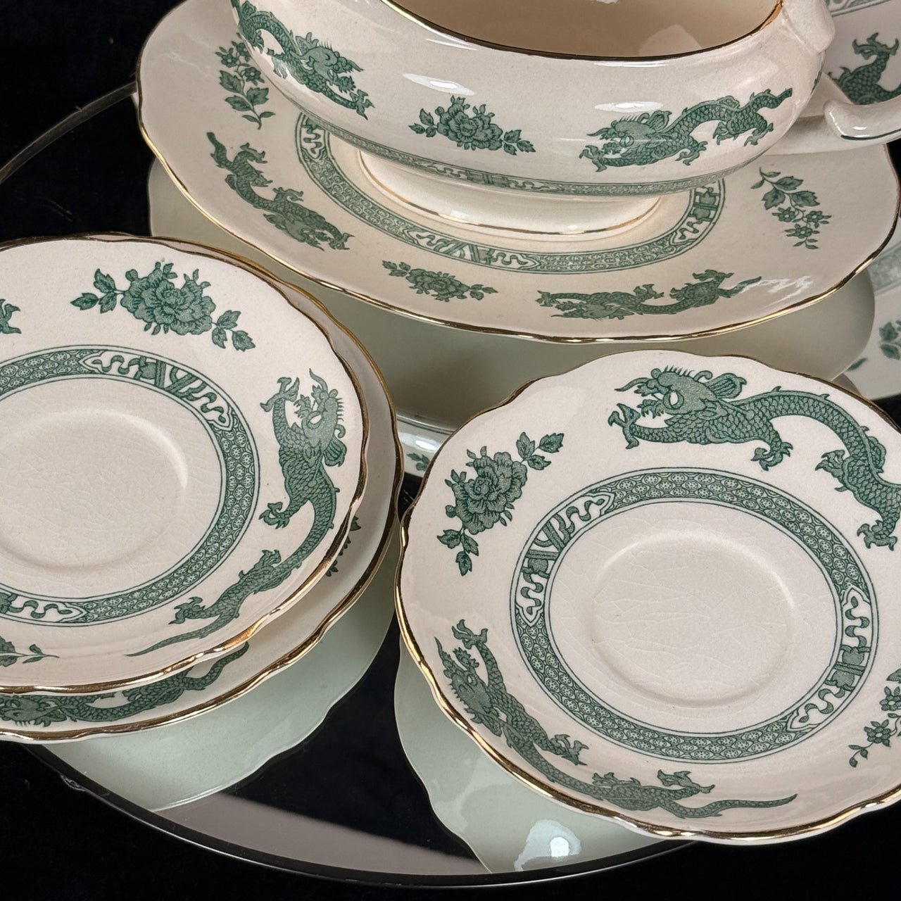 Royal England Cauldon Green Dragon Serving Set x6 – Vintage Ironstone China11