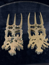 Thumbnail for Antique Brass Hindu Trishul Durga Wall Plaques / Fork Pair â 5â Indian Templ2