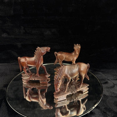 Set of 3 Vintage HandCarved Wooden Horses – Rustic Folk Art Figurines1