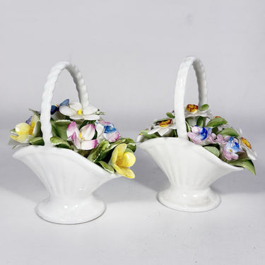Royal Doulton St Michael Bone China Flower Baskets Pair England Decor Vintage1