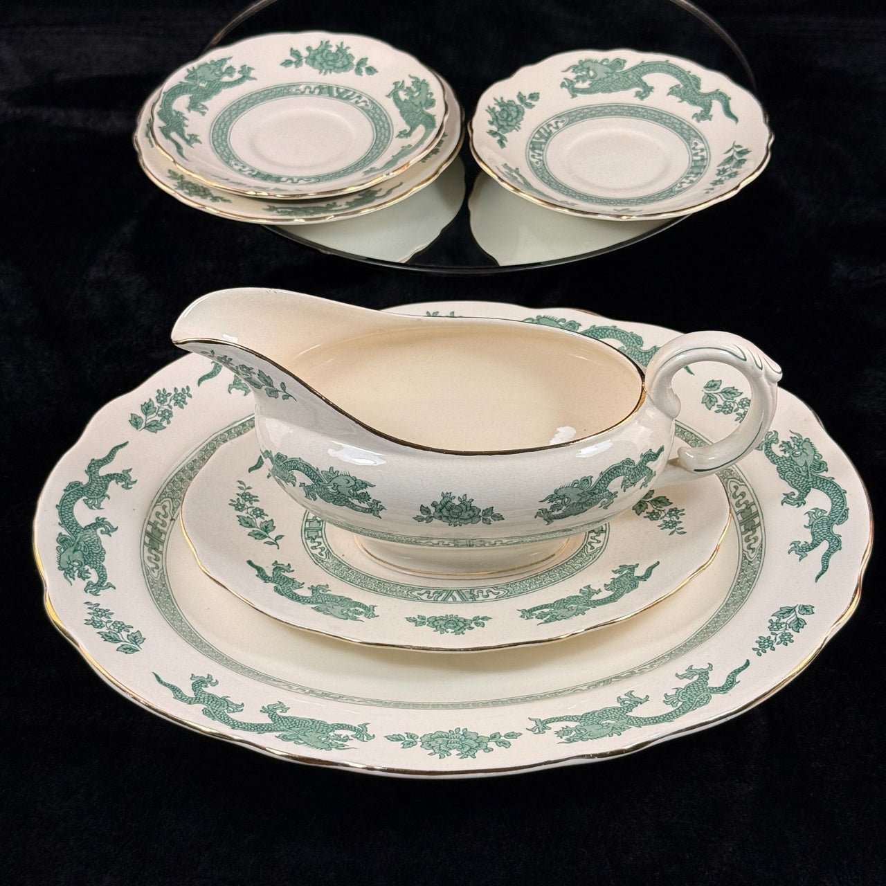 Royal England Cauldon Green Dragon Serving Set x6 – Vintage Ironstone China17