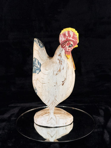 Hand Carved Wooden Rooster Statue – Rustic Folk Art Painted Chicken 15