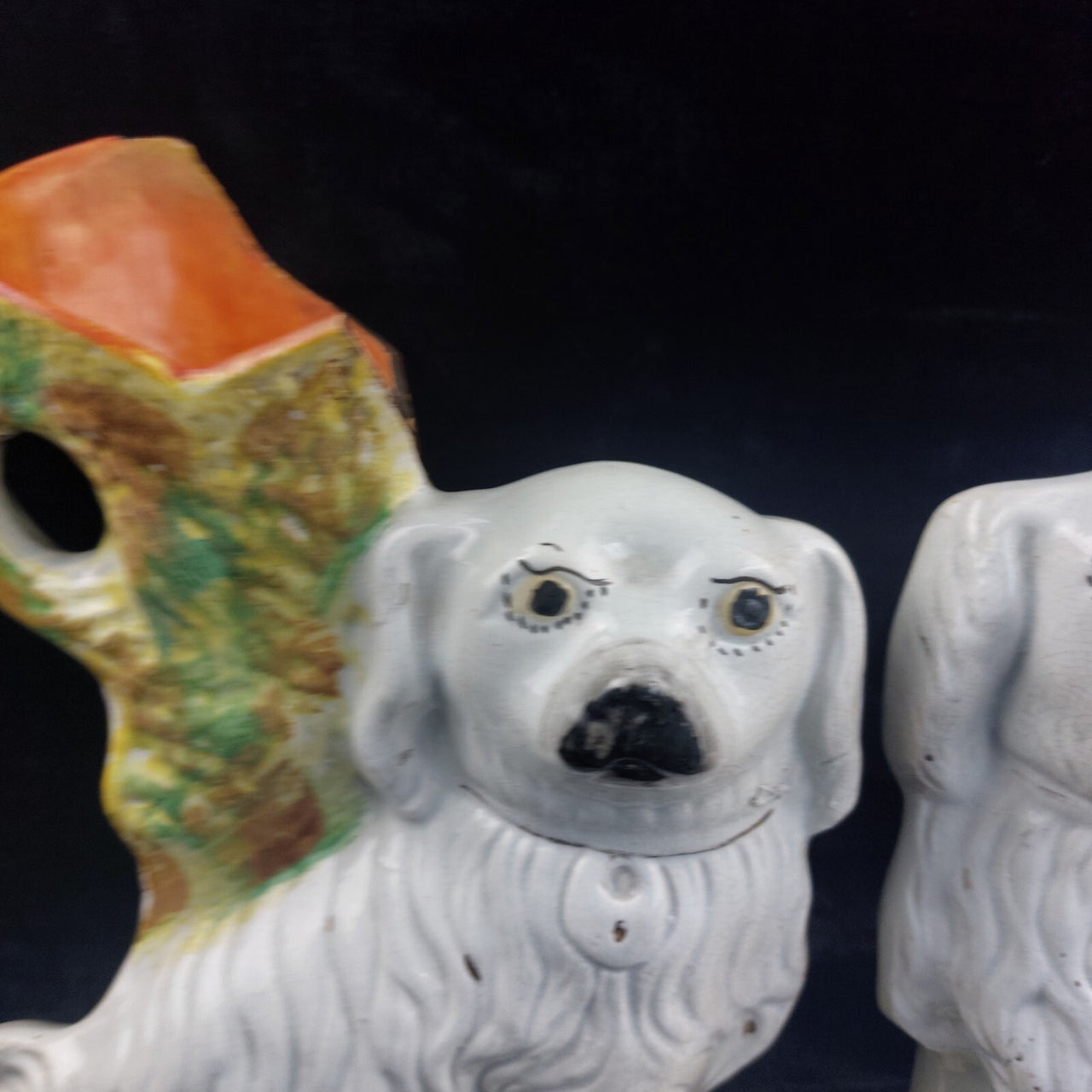 Rare Antique Dog Staffordshire Pair 13â Mantle porcelain Victorian decor White3