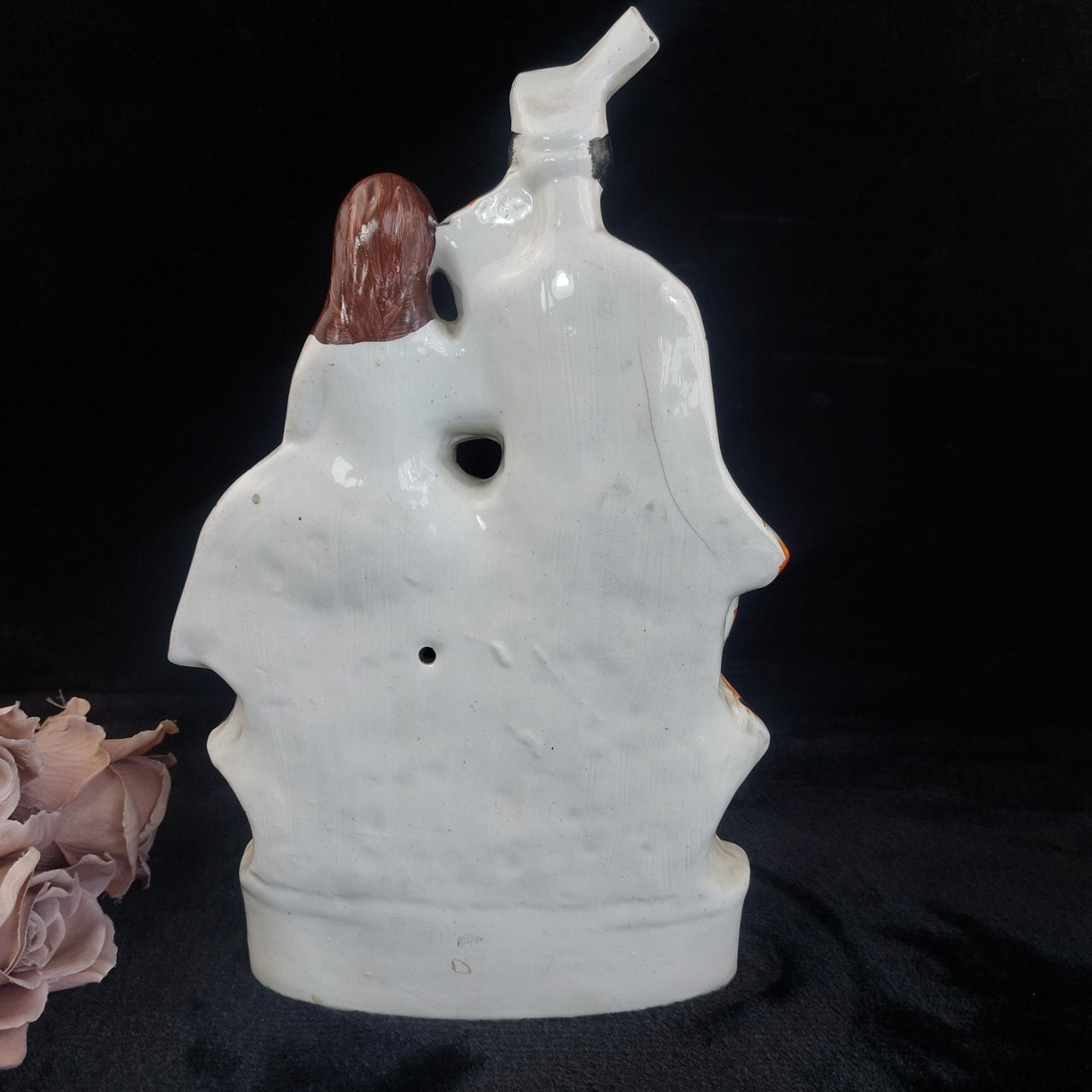 Staffordshire Century 19th Figurine Bagpiper Couple Clock Large Scottish 14"7