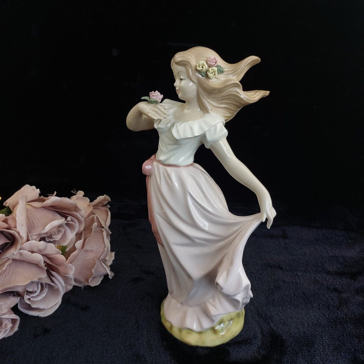 Tengra Porcelain beautiful large Girl Figurine Spain Pink Dress Flow 11" decor3