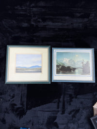 Thumbnail for A Pair of Vintage Landscape Prints Coastal & Swiss Alps Marshlands blue green9