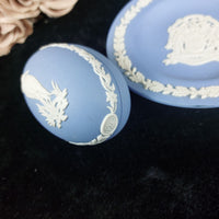 Thumbnail for Wedgwood Jasperware White & Blue Collectible Egg with Dish 1978 Trinkets Boxes/4