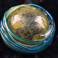 Thumbnail for Mdina Malta Art Glass Ashtray 80s Blue Yellow Swirl 13cm Heavy see the pics deco14