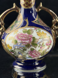 Thumbnail for Japanese Blue Cobalt Porcelain Vases Pair Gold Gilt Floral Moriage Antique Decor7