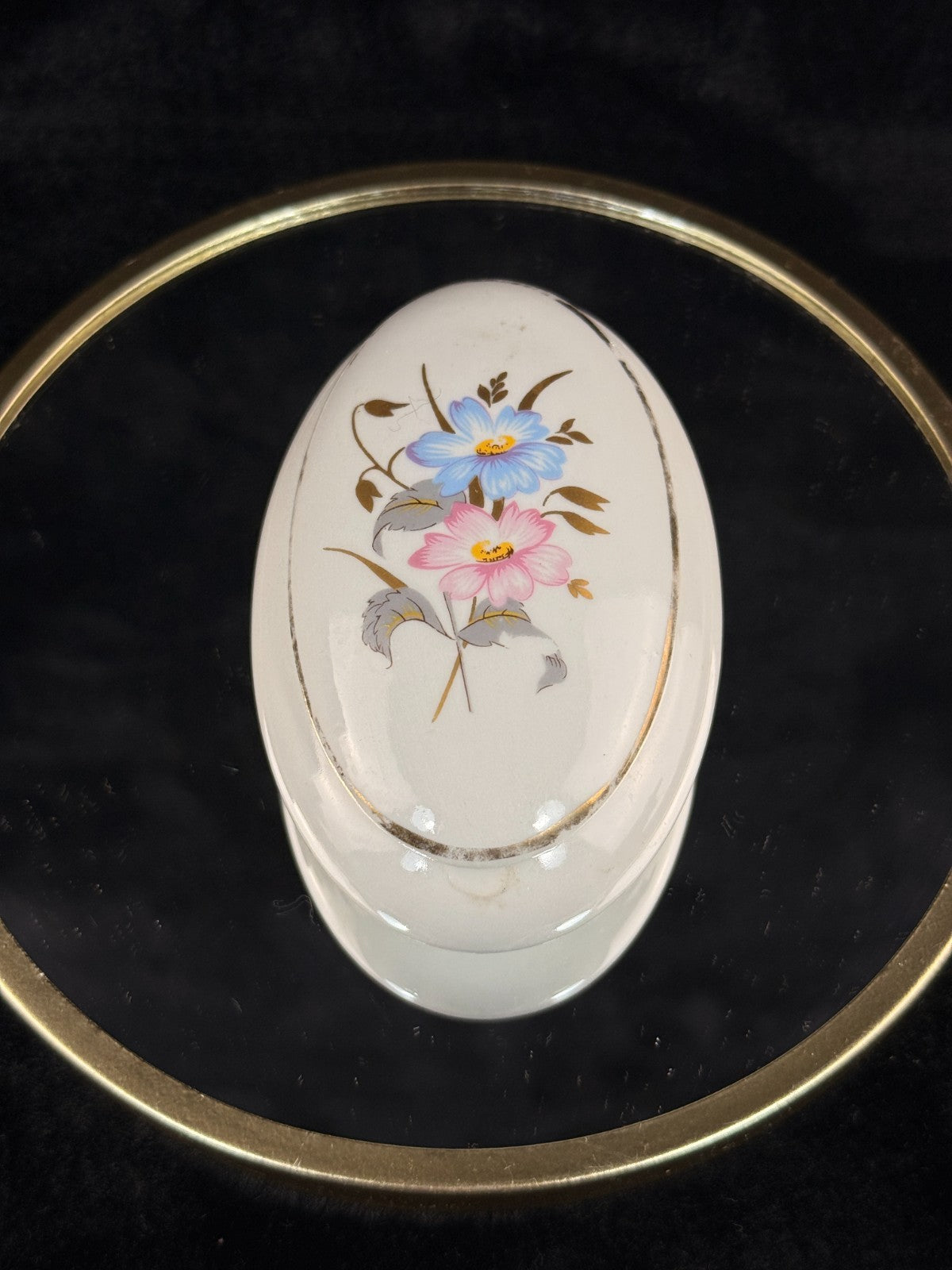 Pâte MPA de Limoges France Oval Trinket Box Jewelry Casket Floral Gold Trim see6