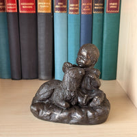 Thumbnail for Vintage Bronze signed Baby with Dog Sculpture – 4.5