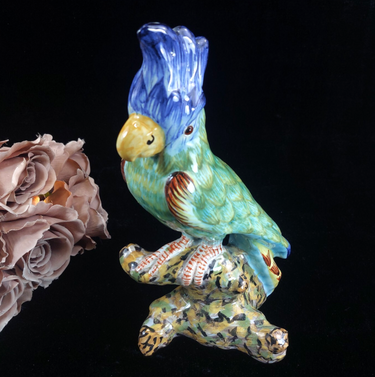 Antique c1890 France Desvres Fourmaintraux Cockatoo Faience porcelain Parrot 10