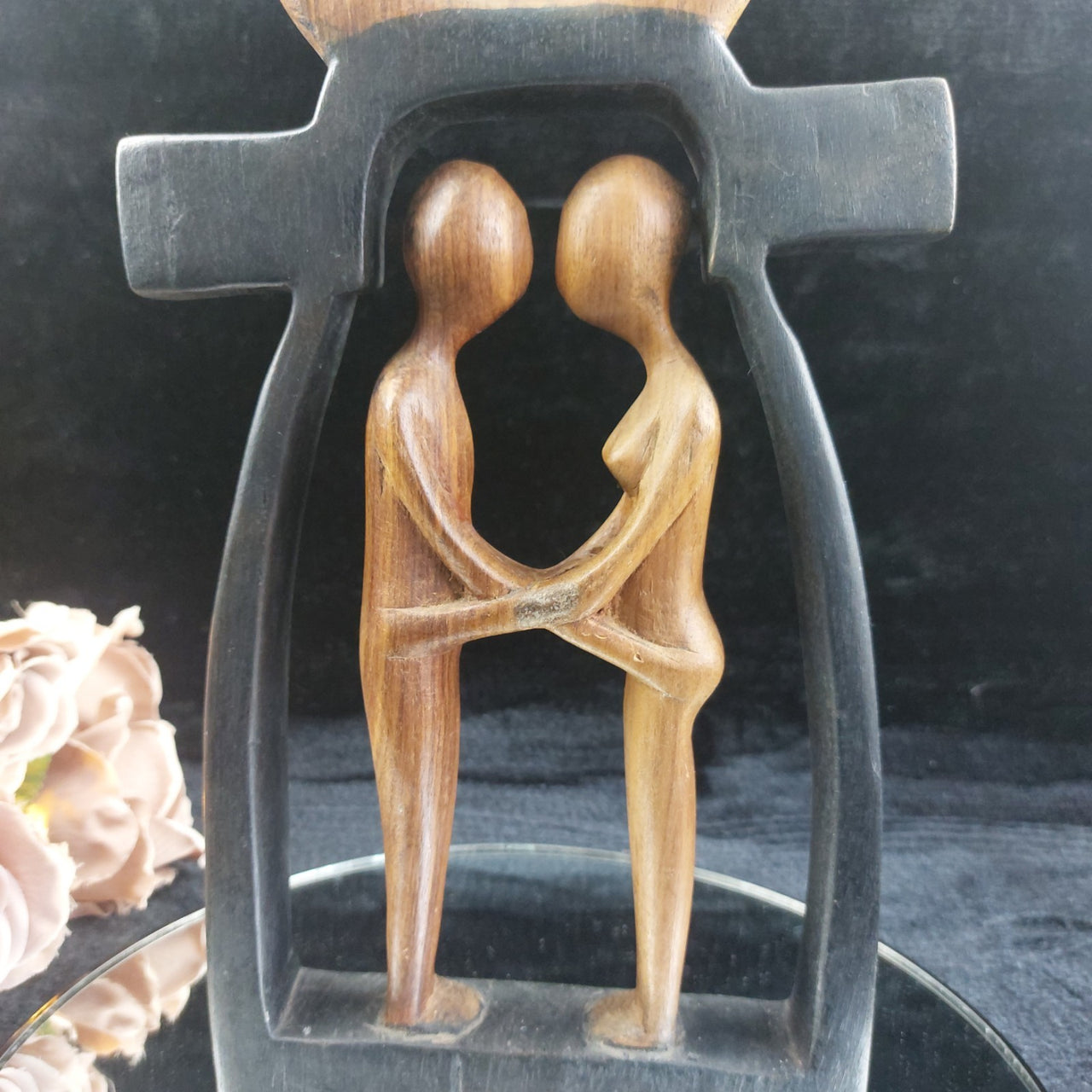 Very Rare Hand Carved Wooden Couple Sculpture – Good Condition, Abstrac 15" Tall3