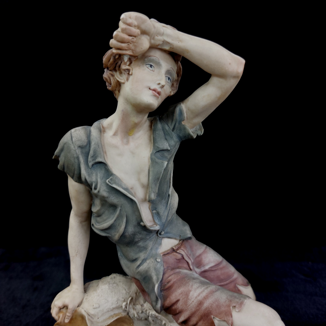 Giuseppe Figurine Armani Couple repaired Flower & Arm Rustic 30cm Resin Italian.6