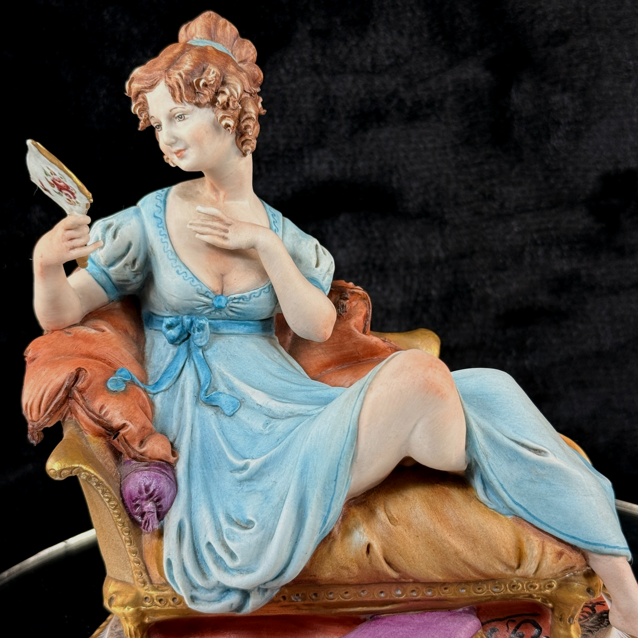 Tyche Bauer Figurine Lady on Couch Painted Hand Porcelain 8" Signed capodimonte6