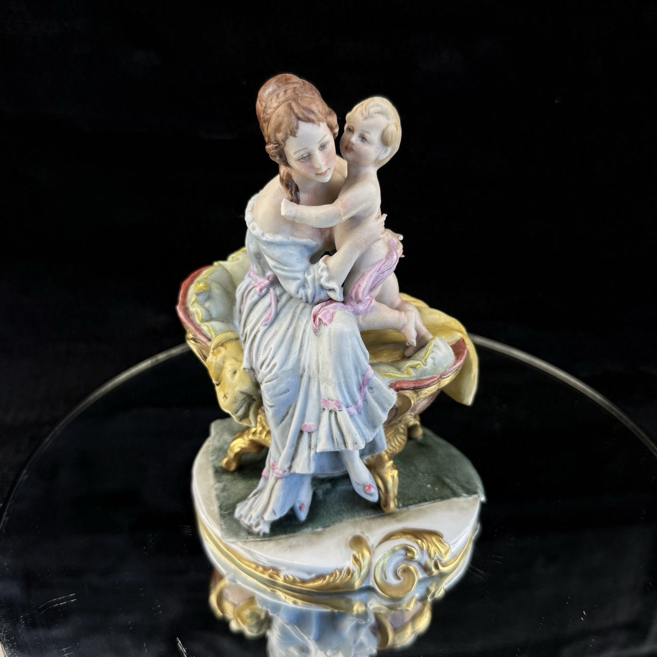 Capodimonte Italian Figurine Porcelain Hand Painted Mother and Child Signed "G.6
