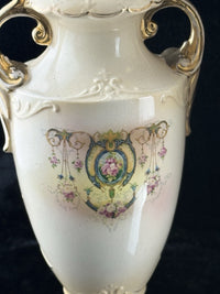 Thumbnail for Antique English Alton Ware Urns Set Hand Painted Roses Gilded Porcelain Vase Set13