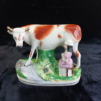 Thumbnail for 1800s Antique Staffordshire Cow Creamer Figurine 6.5