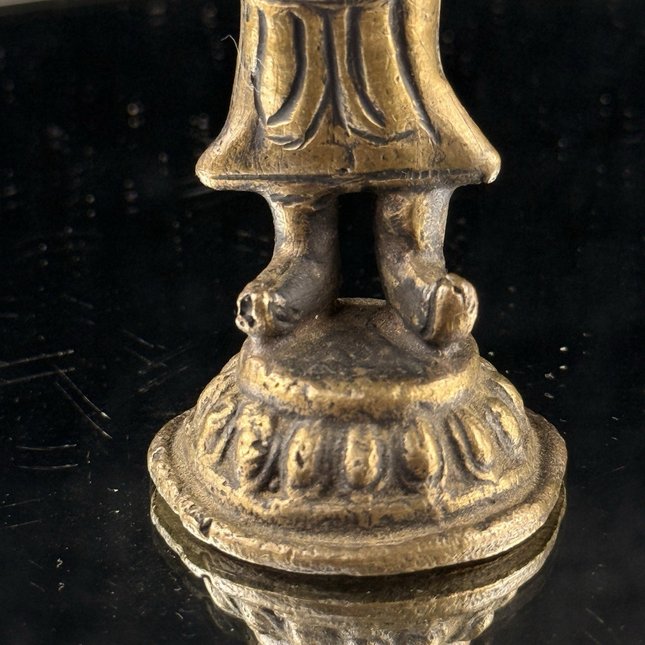 Antique Thai Bronze Dancer Statue Brass Asian Gilt Flute Player Tibetian 4.5” 5