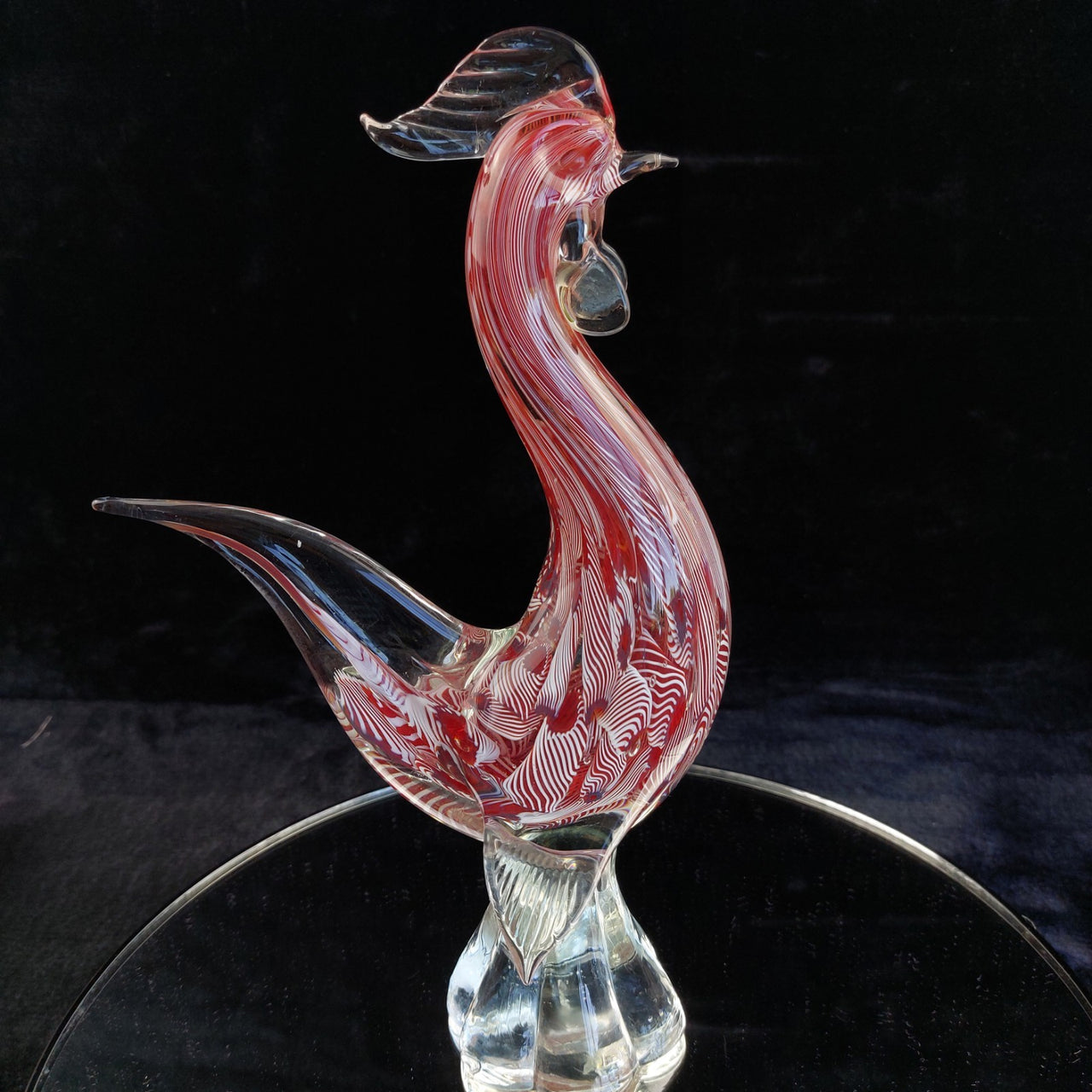 Murano Rooster Glass Pink Filigrana Art Hand Blown 1kg 10" Italian home decor2
