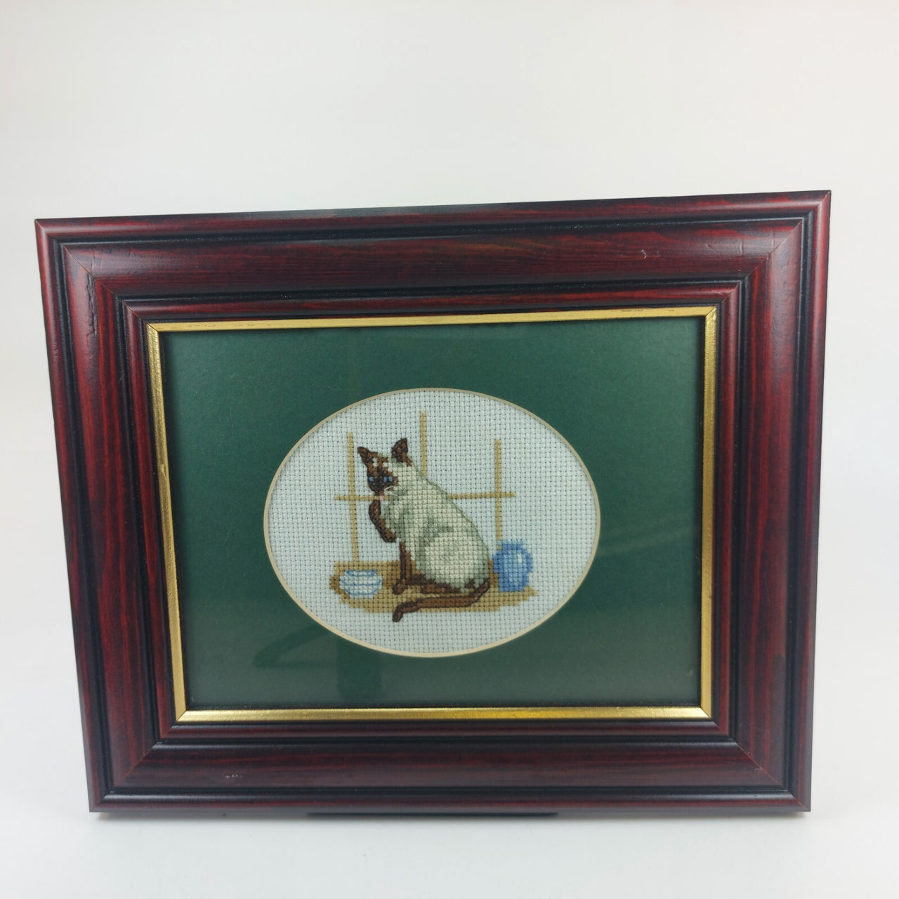 Handstitched Siamese Cat Cross Stitch Picture -Beautifully Framed Needlework Art0