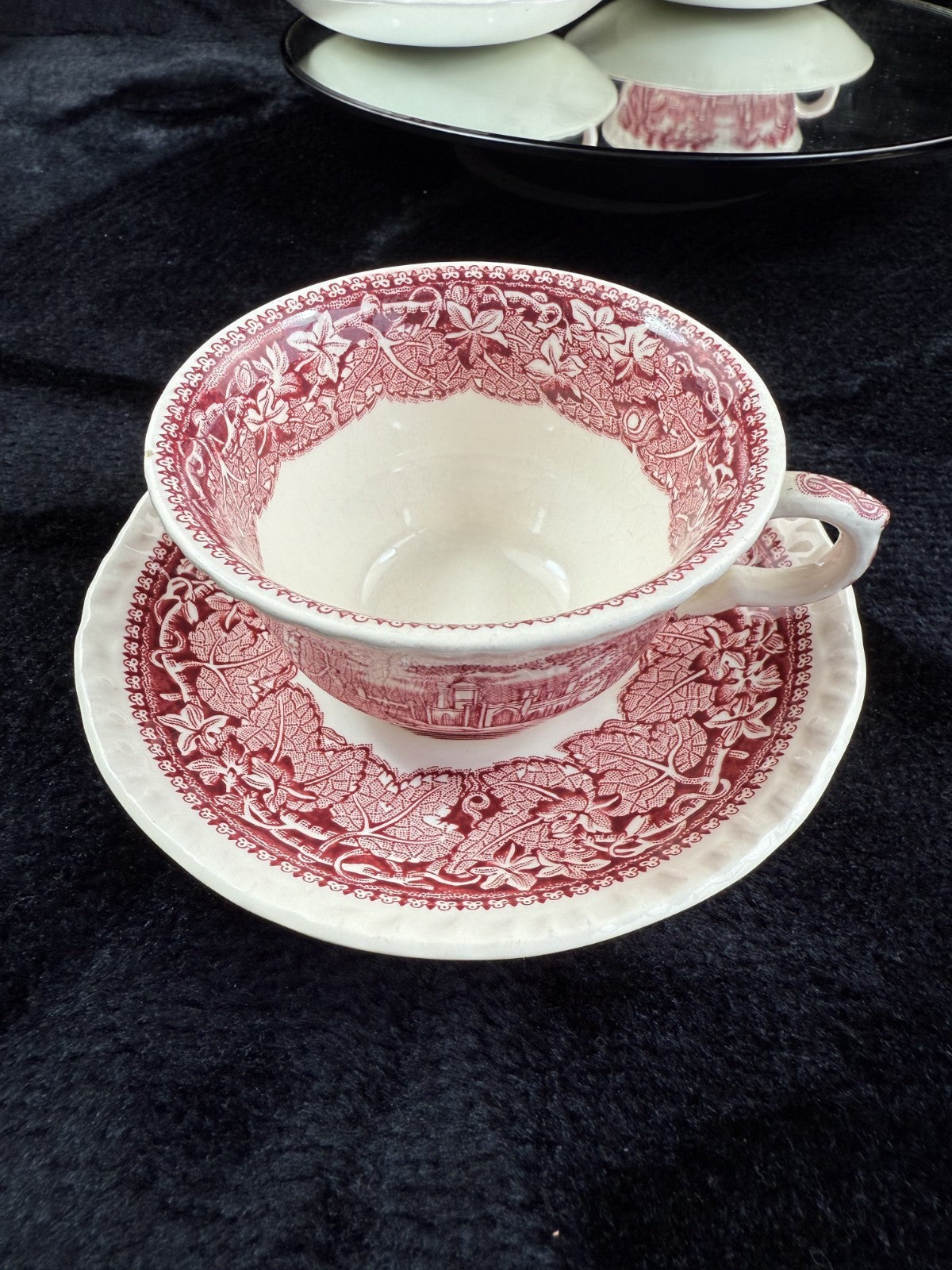 Mason's Ironstone Vista Dinnerware Tea Set patent Red Transferware England Chips18