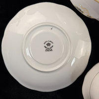 Thumbnail for Rare Royal Albert Crown China Blue Gold Leaf Tea Set Trio x2 & Jug England 1930s11