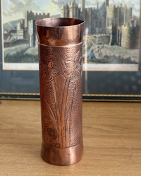 Thumbnail for antique copper vase Arts and Crafts Period with Motifs Floral heavy Collectable1