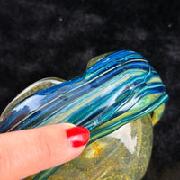 Thumbnail for Mdina Malta Art Glass Ashtray 80s Blue Yellow Swirl 13cm Heavy see the pics deco16