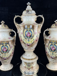 Thumbnail for Antique English Alton Ware Urns Set Hand Painted Roses Gilded Porcelain Vase Set22