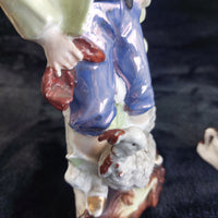 Thumbnail for Antique Porcelain Boy & Girl Figurines Pair Poultry Chicken Farmyard 10.5