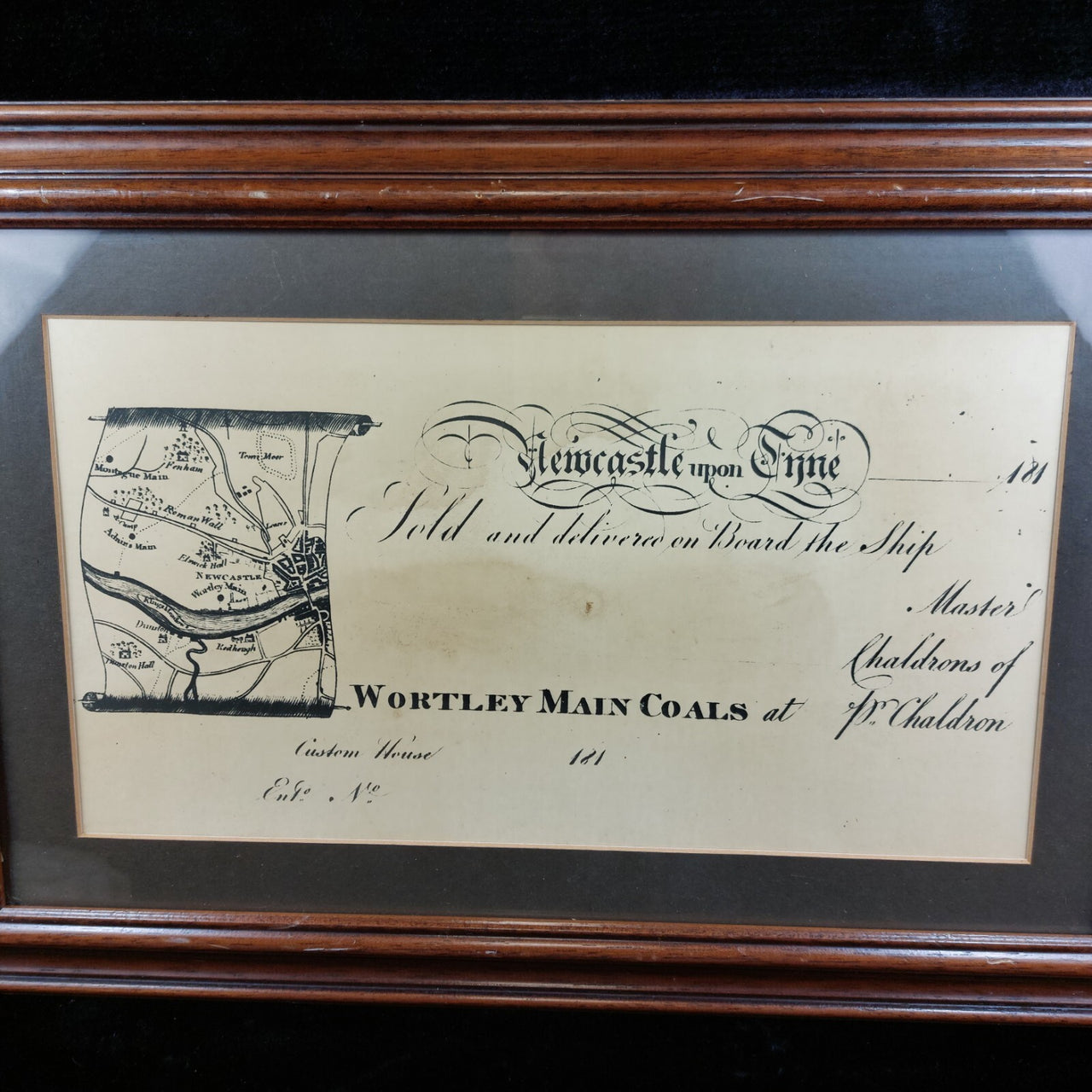 Antique 1800's Wortley Main Coals Shipping Document Artifact Framed Historical1