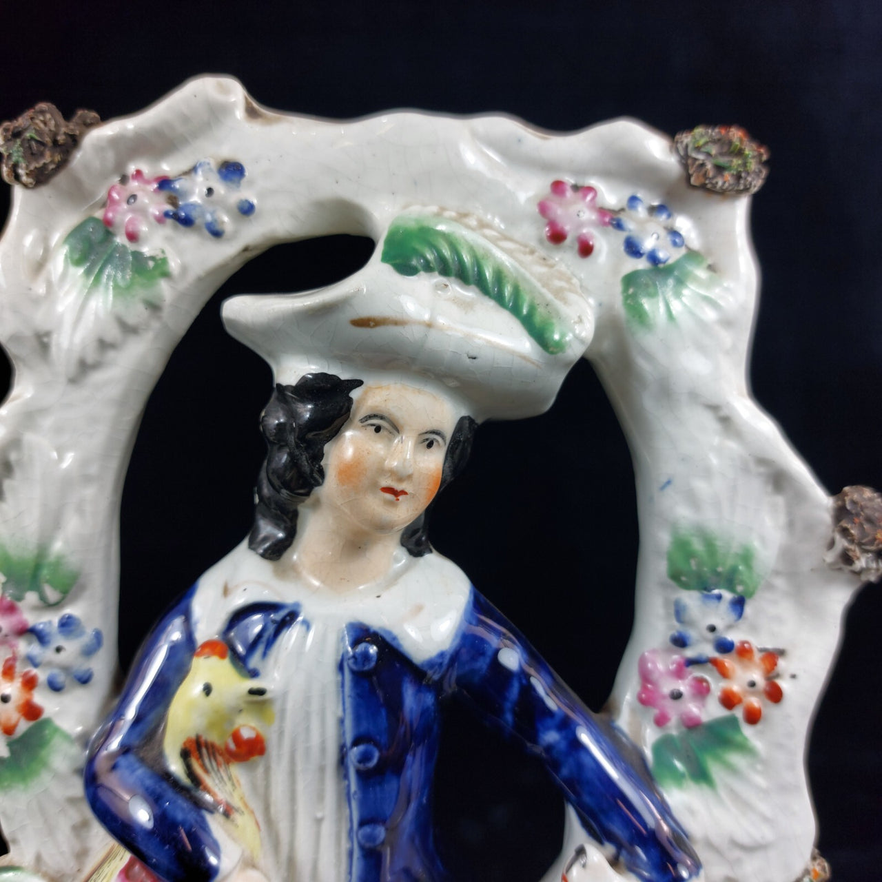 Rare Victorian Staffordshire Gentleman with Rooster antique Figurine (1840-1860)3