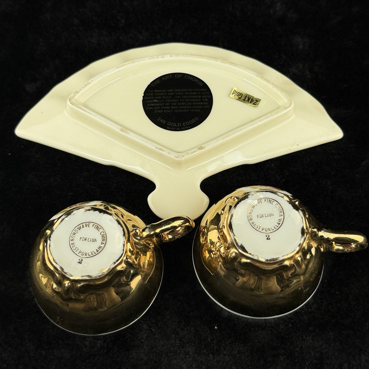 Bondware Coffee Cups & FanShaped Tray | 24K Gold Chokin Art Japan4
