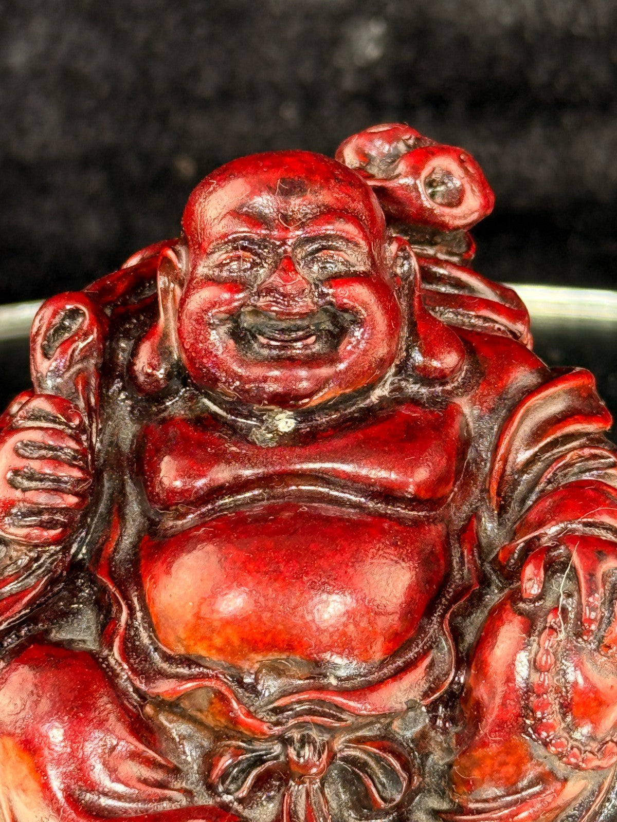 Vintage Chinese Laughing Buddha Red Resin Figurine Happiness Prosperity Statue11