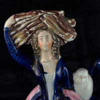 Thumbnail for 19th Century antique Staffordshire Pottery Large Figure Couple Flatback repaired3