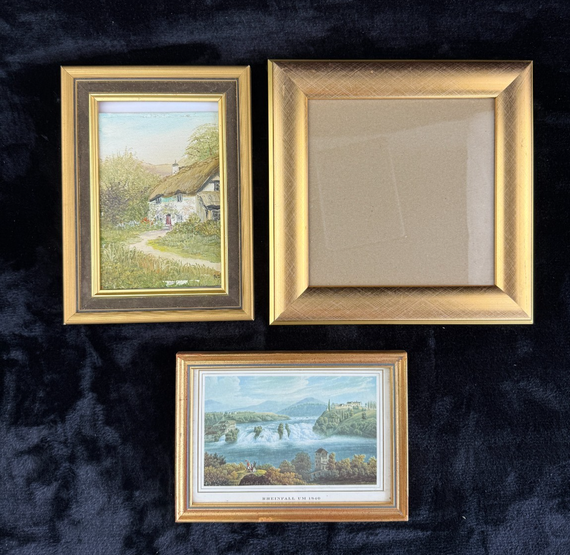 Classic Landscape Art Set Charming Cottage and "Rheinfal um 1840 Set of 3 Large5