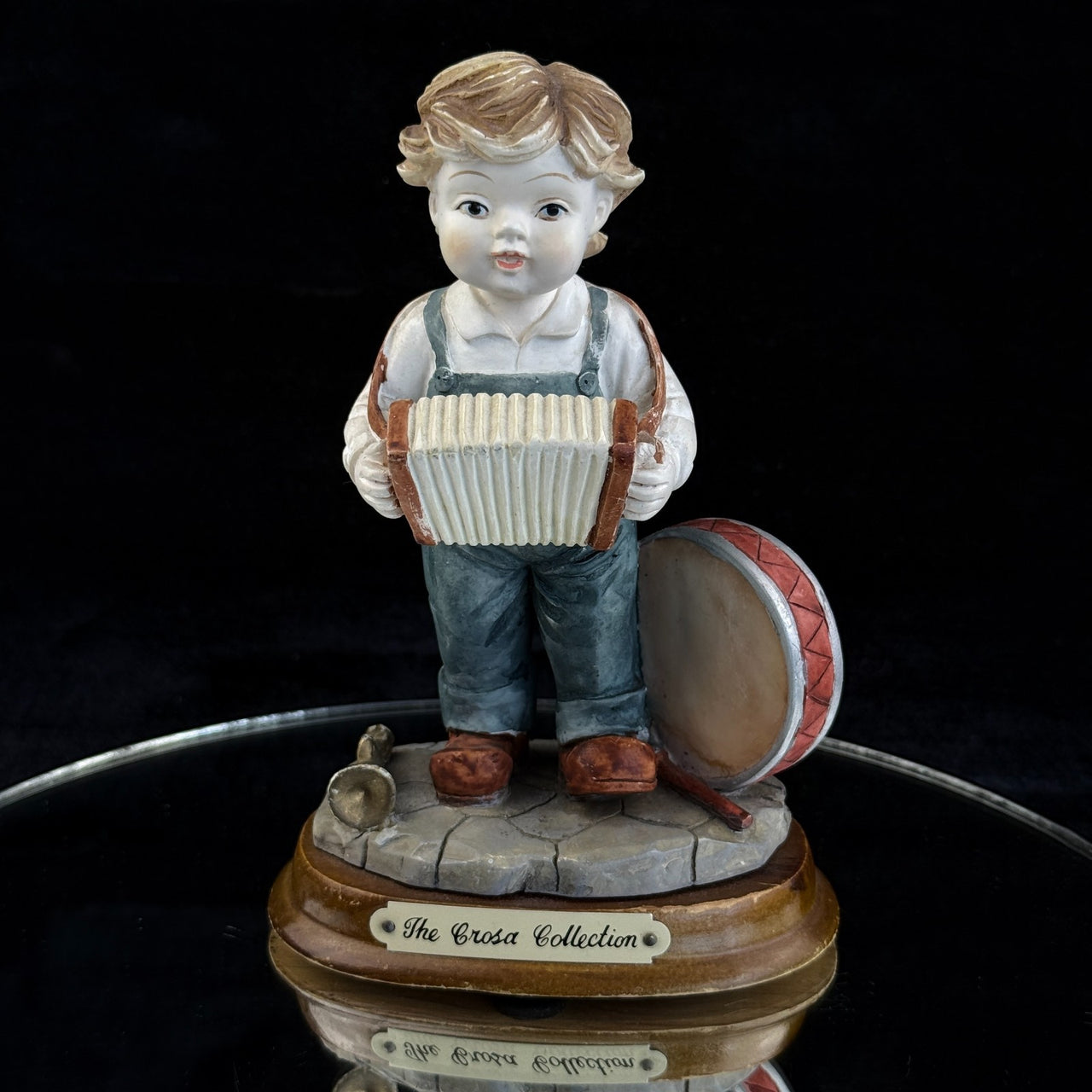 Crosa Collection Playing Figurine Accordion Drum 7" Signed xmas gift decor Boy.3