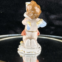Thumbnail for Antique German Dresden Cherub Candle Holder Figurine Winged Putto 3.5” Repaired3